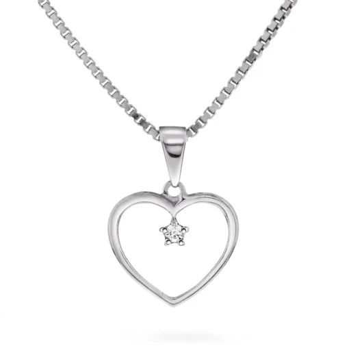Arne Nordlie - 14kt hvidguld hjerte med diamant - 52686