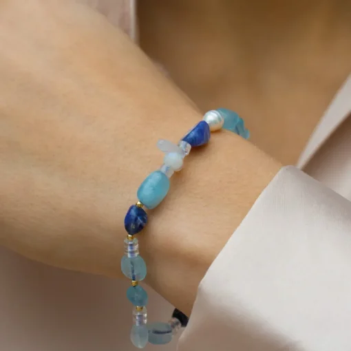 Blossom - Sten armbånd med sodalit og blonde agat - 39131058-19