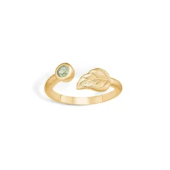 Blossom Copenhagen - Blad ring med oliven grøn zirkonia - 23621522