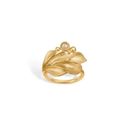 Blossom Copenhagen - Guldbelagt blad ring med safir - 23639036-16