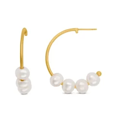 byBiehl - Emily hoops i guldbelagt sølv med perler, large - 4-4701wp-gp