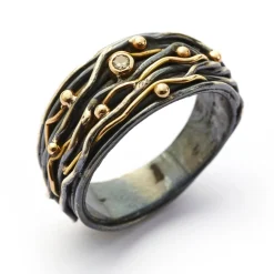 Bybirdie - Ceres wire ring i sølv og guld med diamant - 50110051
