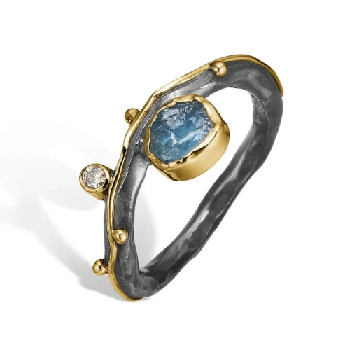 Bybirdie - Louise ring med en rå aquamarin - 50110314