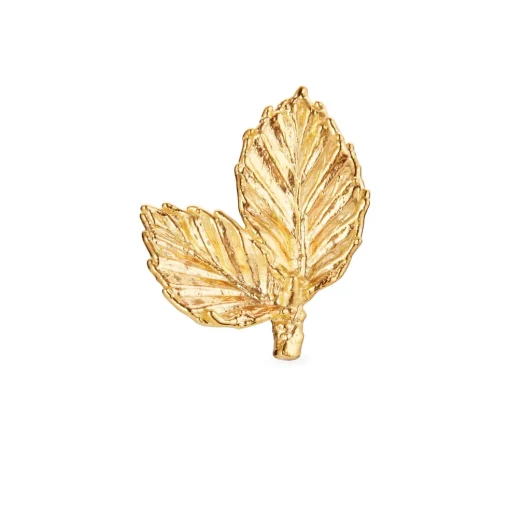 Flora Danica - Bøgeblad pin broche i guldbelagt sølv - bl-pi-g