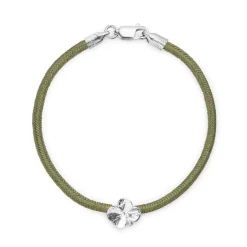 Flora Danica - Firkløver oliven grøn silkearmbånd i sølv - flc-silk-olive-18-s