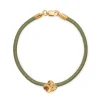 Flora Danica - Firkløver oliven grøn silkearmbånd i forgyldt sølv - flc-silk-olive-18-g
