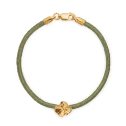 Flora Danica - Firkløver oliven grøn silkearmbånd i forgyldt sølv - flc-silk-olive-18-g