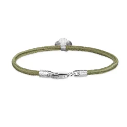 Flora Danica - Firkløver oliven grøn silkearmbånd i sølv - flc-silk-olive-18-s