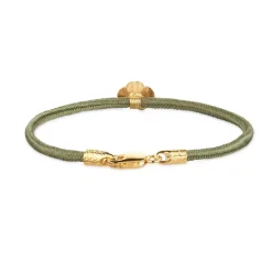 Flora Danica - Firkløver oliven grøn silkearmbånd i forgyldt sølv - flc-silk-olive-18-g