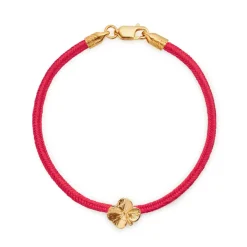Flora Danica - Firkløver rød silkearmbånd i guldbelagt sølv - flc-silk-red-18-g