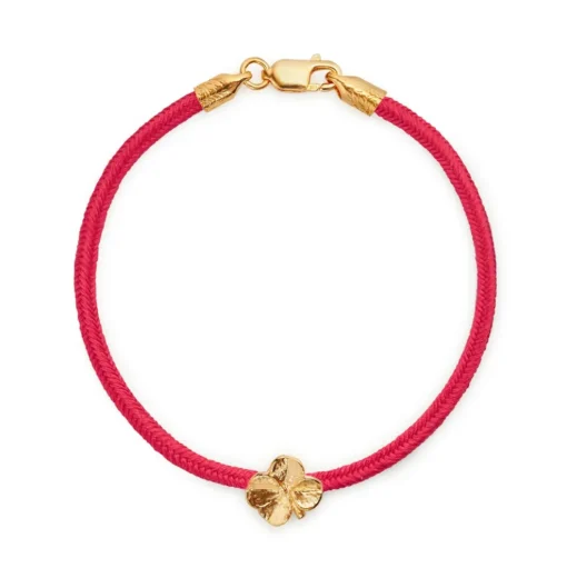 Flora Danica - Firkløver rød silkearmbånd i guldbelagt sølv - flc-silk-red-18-g