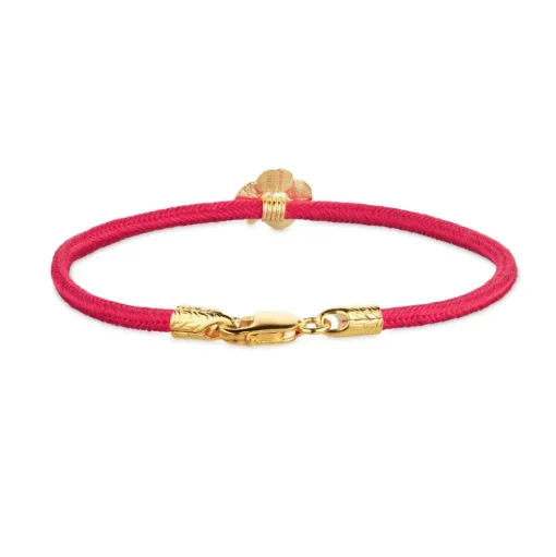 Flora Danica - Firkløver rød silkearmbånd i guldbelagt sølv - flc-silk-red-18-g