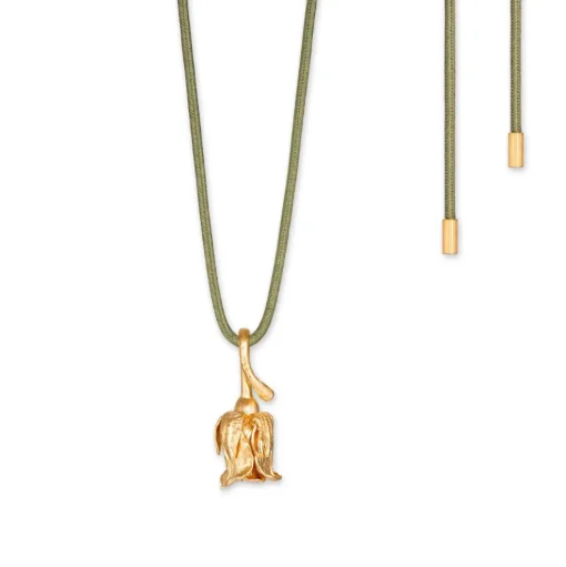 Flora Danica - Rose med oliven grøn halskæde, 0,02ct diamant - ros-silkne-g