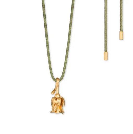 Flora Danica - Rose med oliven grøn halskæde, 0,02ct diamant - ros-silkne-g