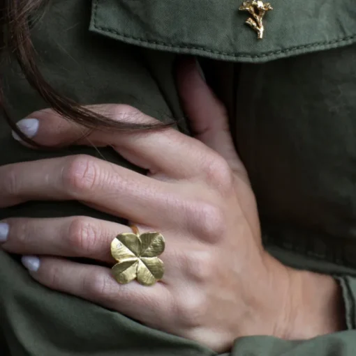 Flora Danica - Statement firkløver ring, 22kt forgyldt sølv - flc-stri-g