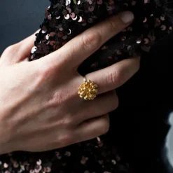 Flora Danica - Stement dild ring i 22 karat guldbelagt sølv - df-stri-g
