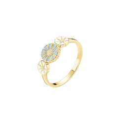 Lund Copenhagen - Marguerit ring med lyseblå og hvide blomst i forgyldt sølv - 9075097-lb