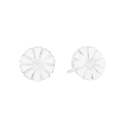 Lund Copenhagen -  Margueritte øreringe 7,5mm hvid emalje - 909075-4-h