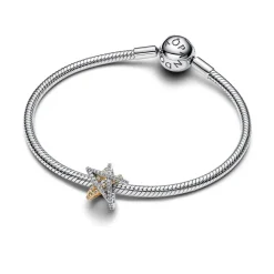 Pandora - 2 farvet stjernecharm med funklende zirkonia sten - 763590c01