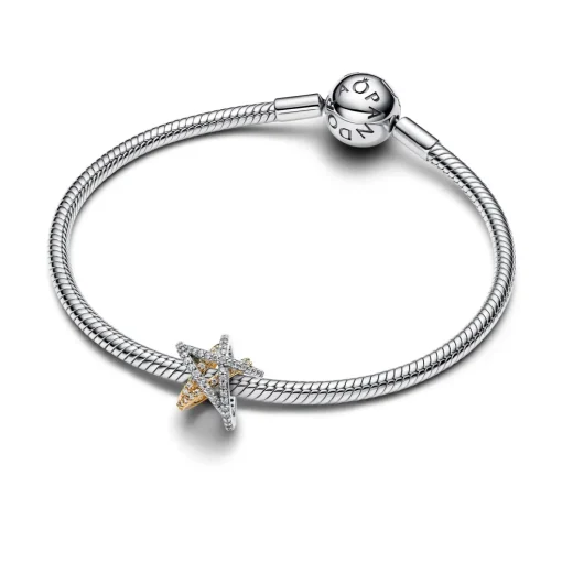 Pandora - 2 farvet stjernecharm med funklende zirkonia sten - 763590c01