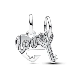 Pandora - Delligt hjerte og nøgle charm i sølv - 793081c01