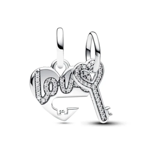 Pandora - Delligt hjerte og nøgle charm i sølv - 793081c01