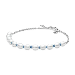 Pandora - Ferskvandsperle armbånd med blå snor - 591689c01