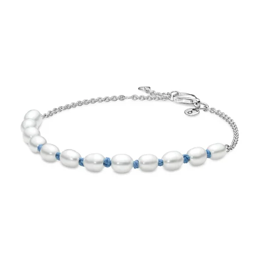Pandora - Ferskvandsperle armbånd med blå snor - 591689c01