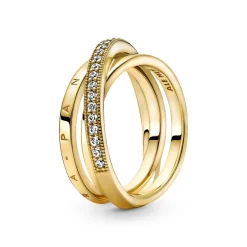 Pandora - Forgyldt bånd ring med sten - 169057C01