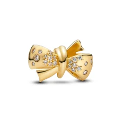 Pandora - Forgyldt sløjfe charm med sten af zirkonia - 763442c01