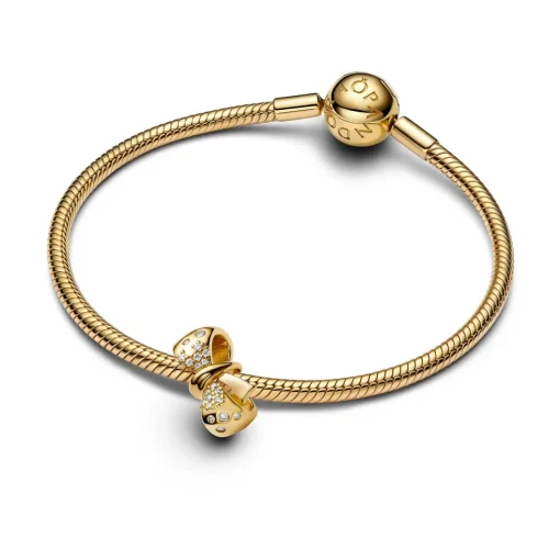 Pandora - Forgyldt sløjfe charm med sten af zirkonia - 763442c01