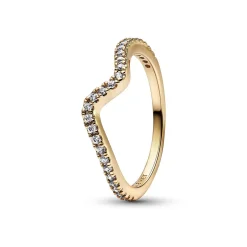 Pandora - Forgyldt wave ring med funklende sten - 162539