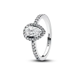 Pandora - Funklende halo dråbe ring i sølv - 192835c01