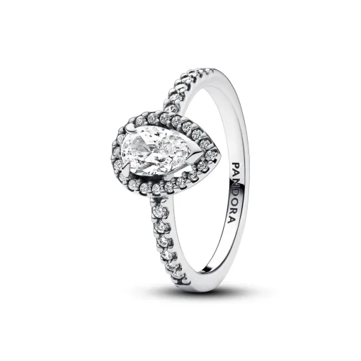 Pandora - Funklende halo dråbe ring i sølv - 192835c01