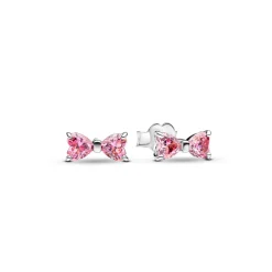Pandora - Funklende sløjfe ørestikker med pink sten - 293505c01