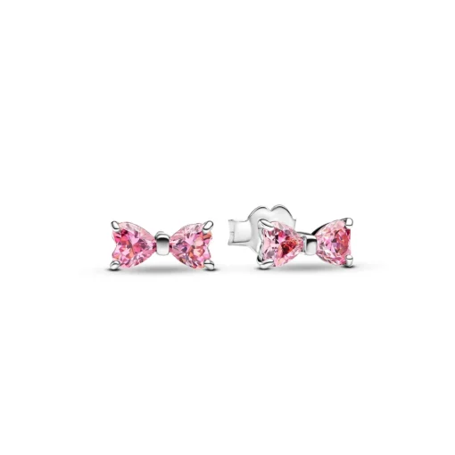 Pandora - Funklende sløjfe ørestikker med pink sten - 293505c01