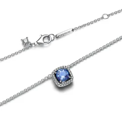 Pandora - Halo halskæde i sterling sølv med blå sten - 393560c01