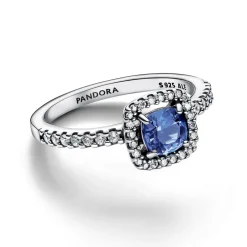 Pandora - Halo ring i sølv med blå sten af zirkonia - 193555c01