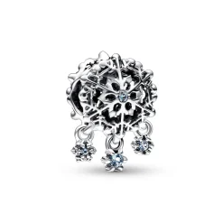 Pandora - Isblå Snefnug charm med stjerner - 792367c01