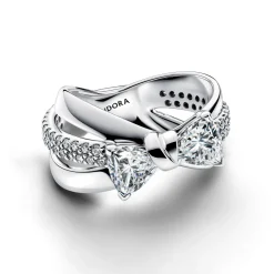 Pandora - Krydsende sløjfering i sterling sølv med zirkonia - 193553c01