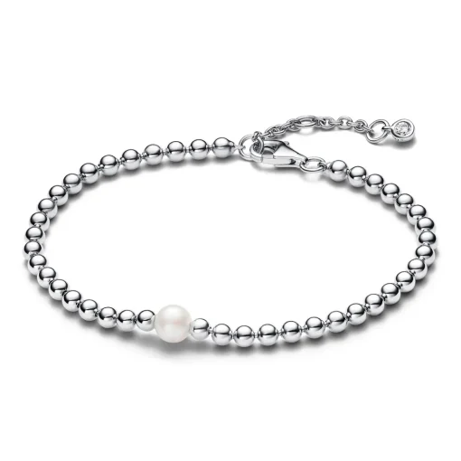 Pandora - Kugle armbånd i sølv med ferskvands perle - 593173c01