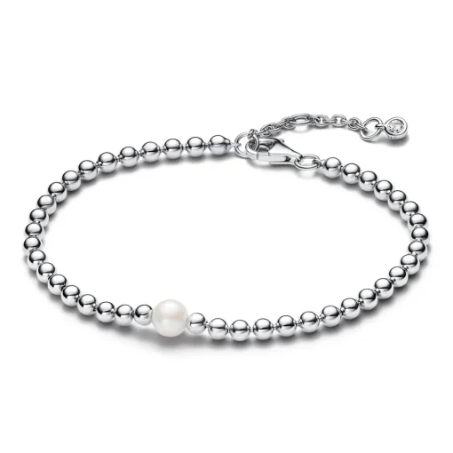 Pandora - Kugle armbånd i sølv med ferskvands perle - 593173c01
