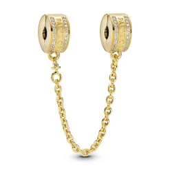 Pandora - Logo Klemmeled i forgyldt med sten - 768642c01-05