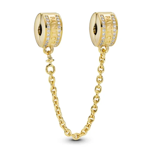 Pandora - Logo Klemmeled i forgyldt med sten - 768642c01-05