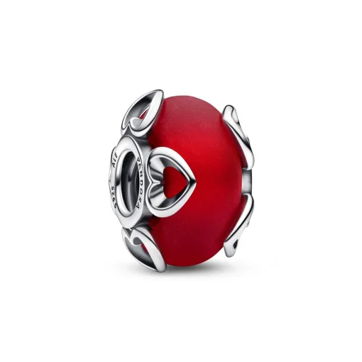 Pandora - Mat rød muranoglas charm med hjerter - 792497