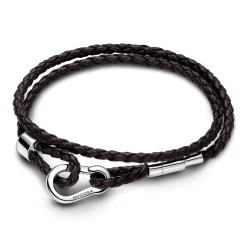 Pandora - Moments dobbelt læder armbånd med sølv lås - 593338c01