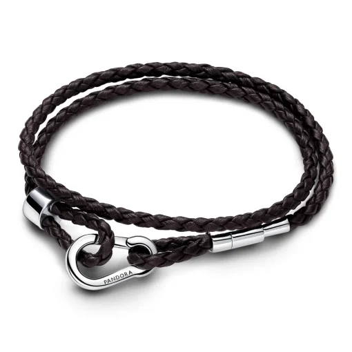 Pandora - Moments dobbelt læder armbånd med sølv lås - 593338c01