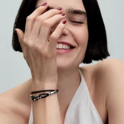 Pandora - Moments dobbelt læder armbånd med sølv lås - 593338c01