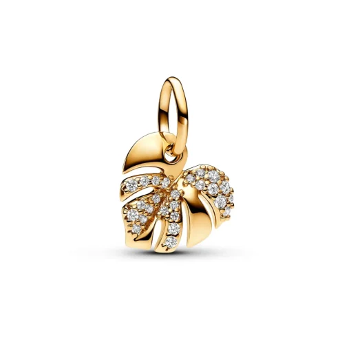 Pandora - Monstera blad forgyldt med sten - 763349