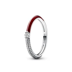 Pandora - Rød pavé dual sølv ring - 192528c01